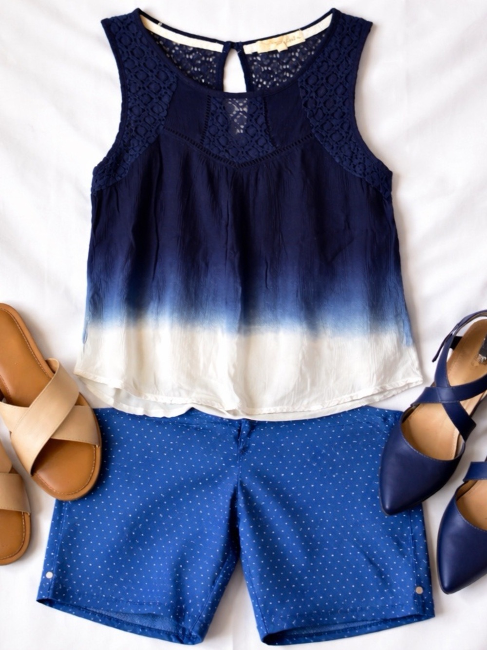 Day to Night Blue 2 Pc Outfit bundle Lace Tank M & Polka Dot Shorts Size 8